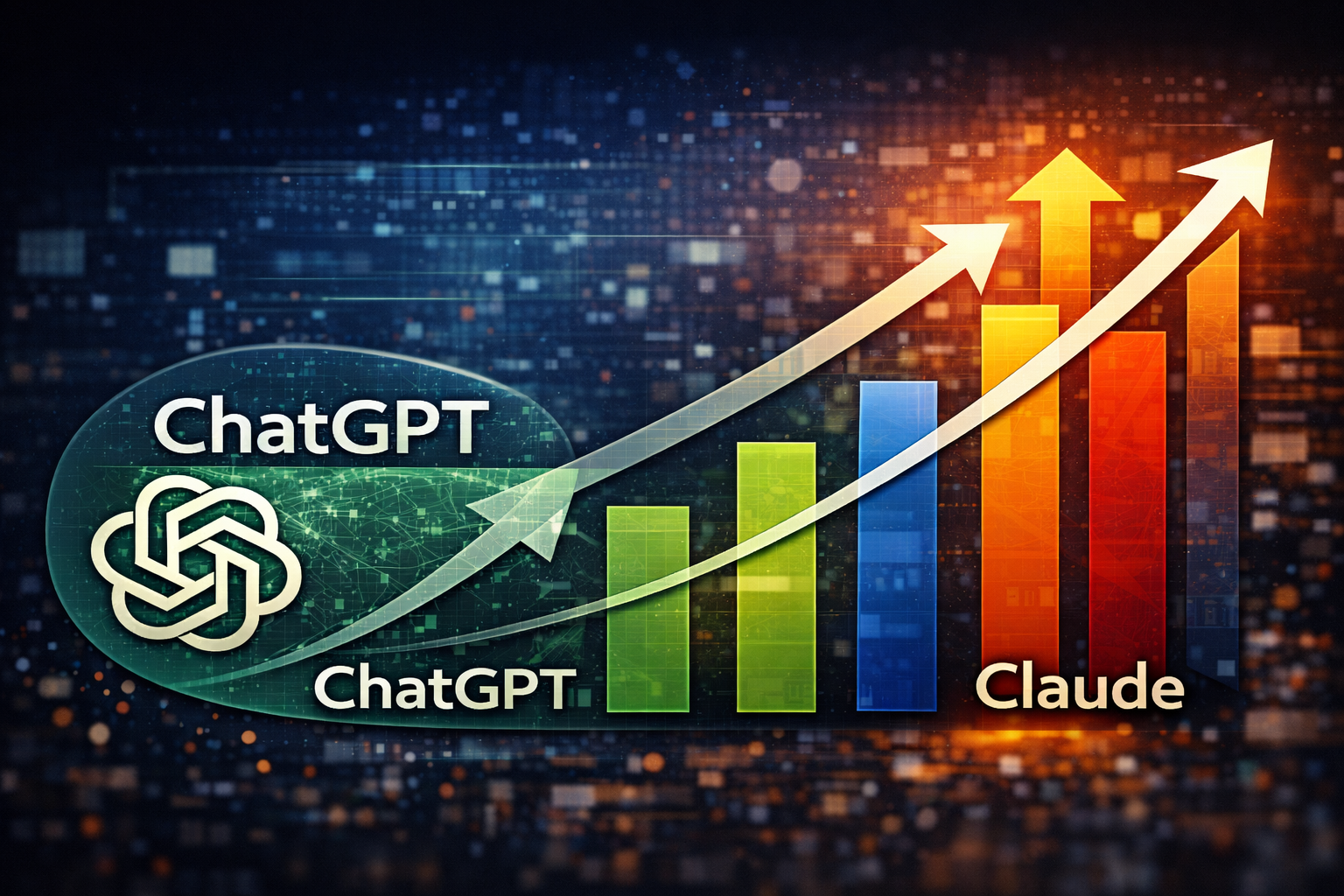 生成AI市場の成長と主要サービスのシェア変化を示すグラフ